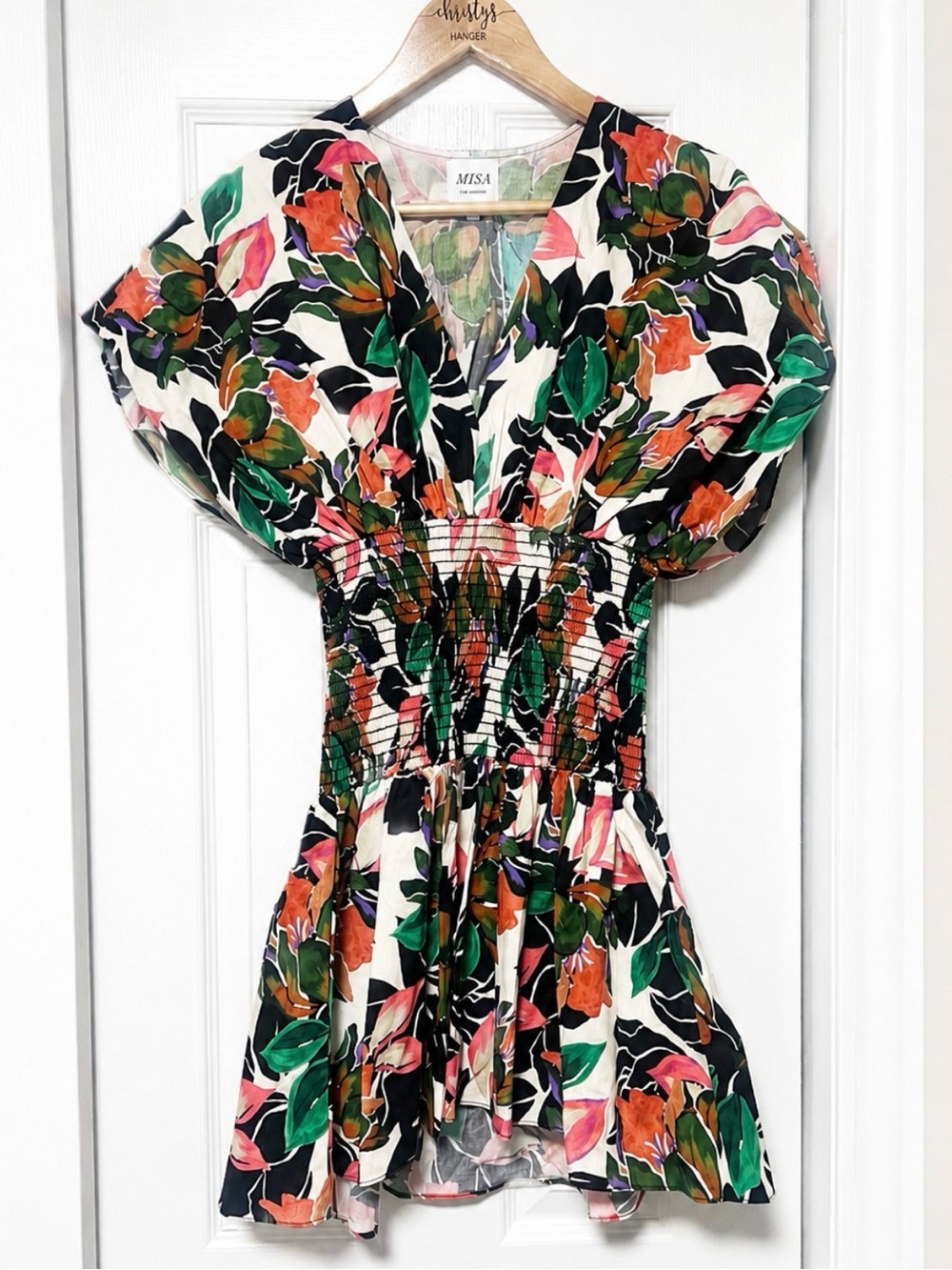 MISA Los Angeles Della Dress XS NWT Floral Smocked Mini Flutter Sleeve Boho - Picture 5 of 11